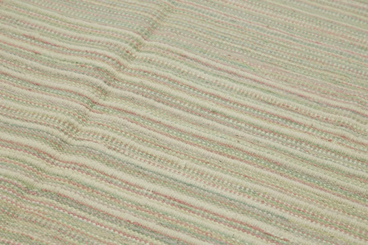 İskandinav Multi Renk Çizgili Pamuk Üzerinde Yün El Dokuma Halı-181x267 - Görsel 5