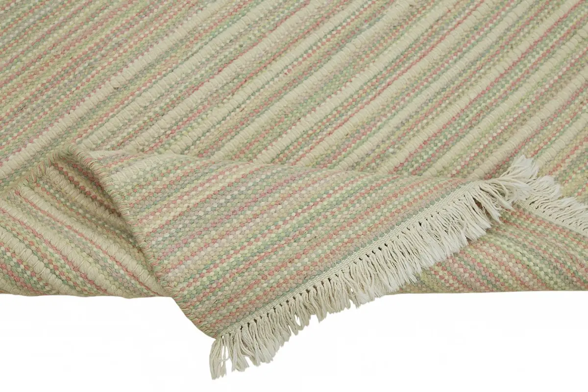 İskandinav Multi Renk Çizgili Pamuk Üzerinde Yün El Dokuma Halı-181x267 - Görsel 6