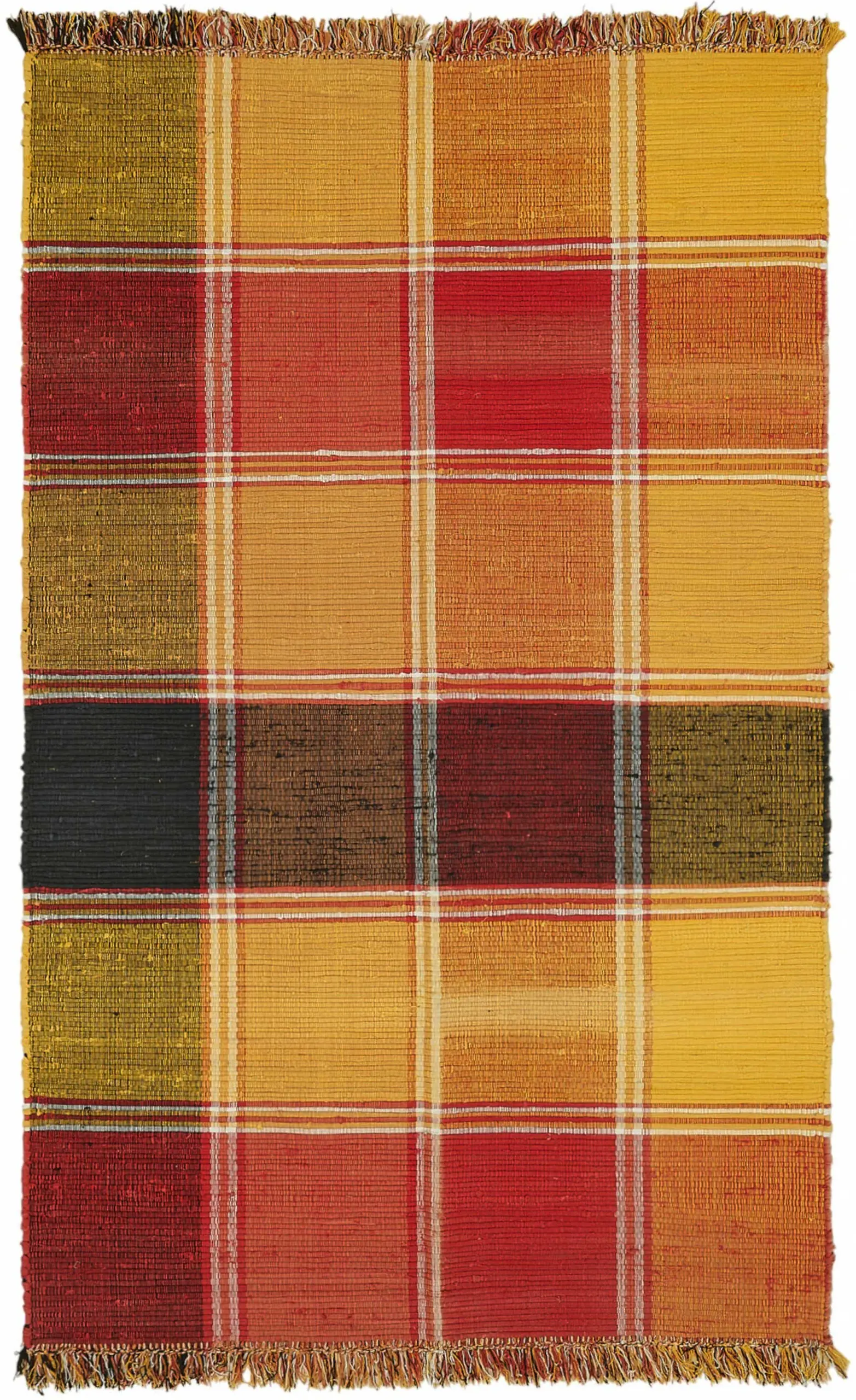 Rc_48536_0_Multicolor_Scandinavian_rag_rug İskandinav Multi Renk Çizgili Kare Desen Pamuk Üzerine Yün El Dokuma Halı-181x300 - Görsel 1