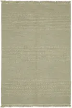 İskandinav Bej Çizgili Pamuk Üzerine Yün El Dokuma Halı-185x260