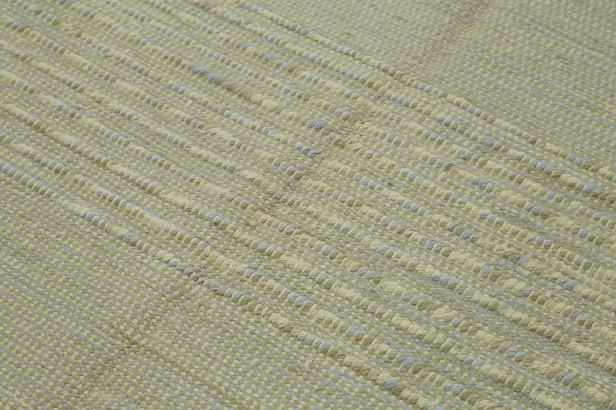 İskandinav Bej Çizgili Pamuk Üzerine Yün El Dokuma Halı-185x260 - Görsel 5