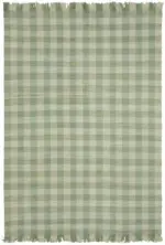 İskandinav Yeşil Çizgili Pamuk Üzerine Yün El Dokuma Halı-180x256