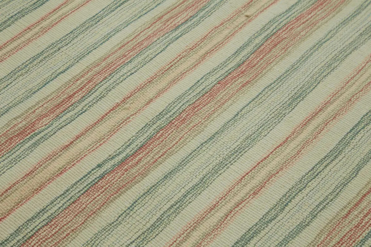 İskandinav Multi Renk Çizgili Pamuk Üzerinde Yün El Dokuma Halı-180x230 - Görsel 5