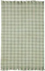 İskandinav Yeşil Çizgili Pamuk Üzerine Yün El Dokuma Halı-178x266