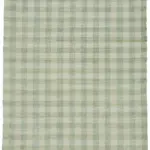 İskandinav Yeşil Çizgili Pamuk Üzerine Yün El Dokuma Halı-180x258