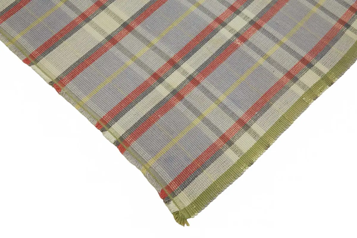 İskandinav Bej Çizgili Pamuk Üzerine Yün El Dokuma Halı-180x254 - Görsel 4