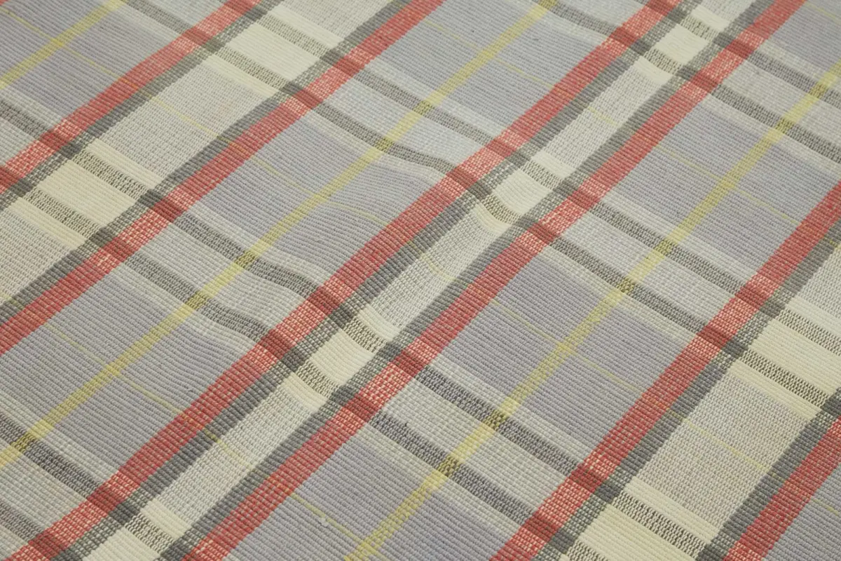 İskandinav Bej Çizgili Pamuk Üzerine Yün El Dokuma Halı-180x254 - Görsel 5