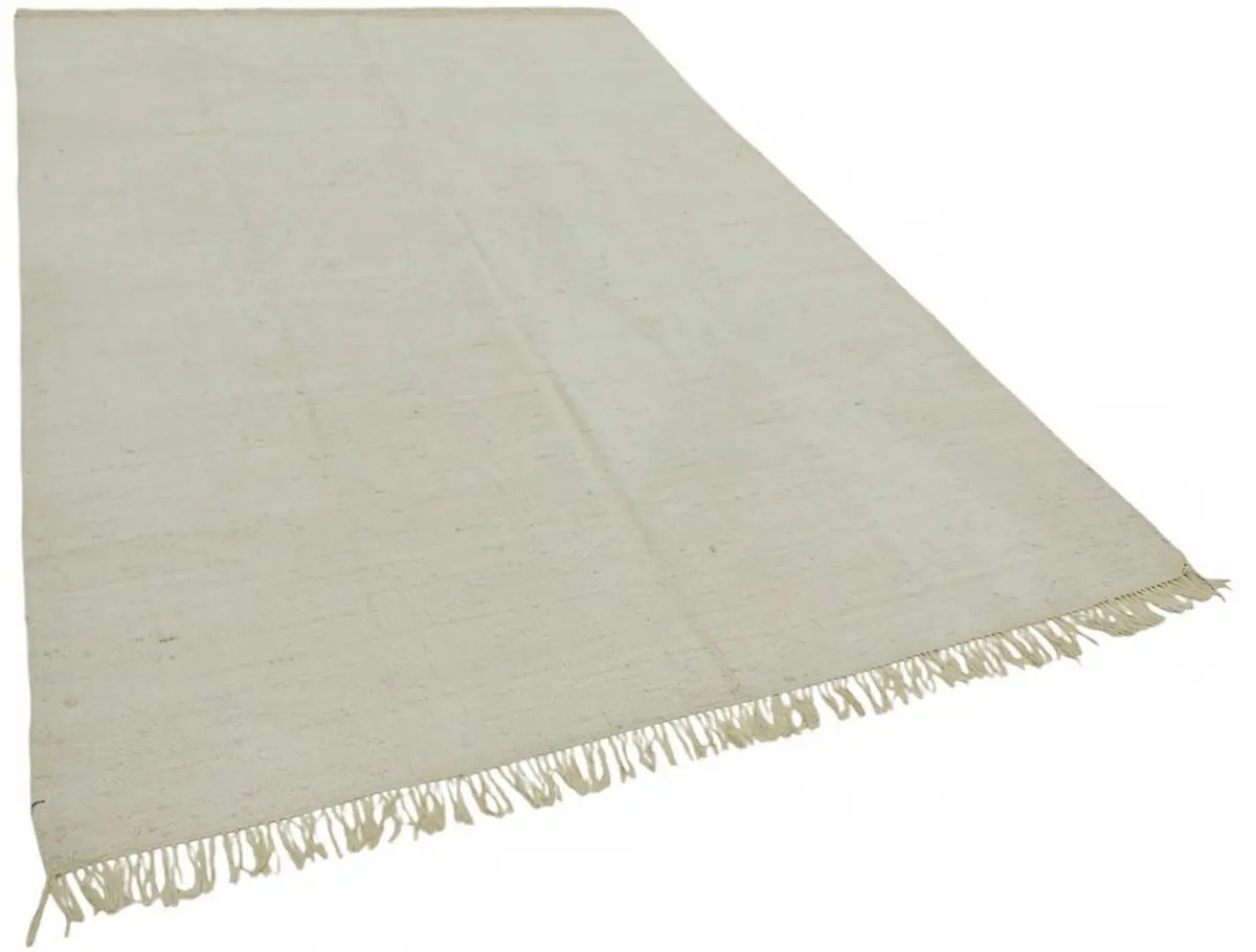 İskandinav Bej Çizgili Pamuk Üzerine Yün El Dokuma Halı-180x270 - Görsel 2