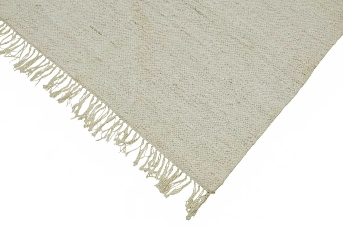 İskandinav Bej Çizgili Pamuk Üzerine Yün El Dokuma Halı-180x270 - Görsel 4
