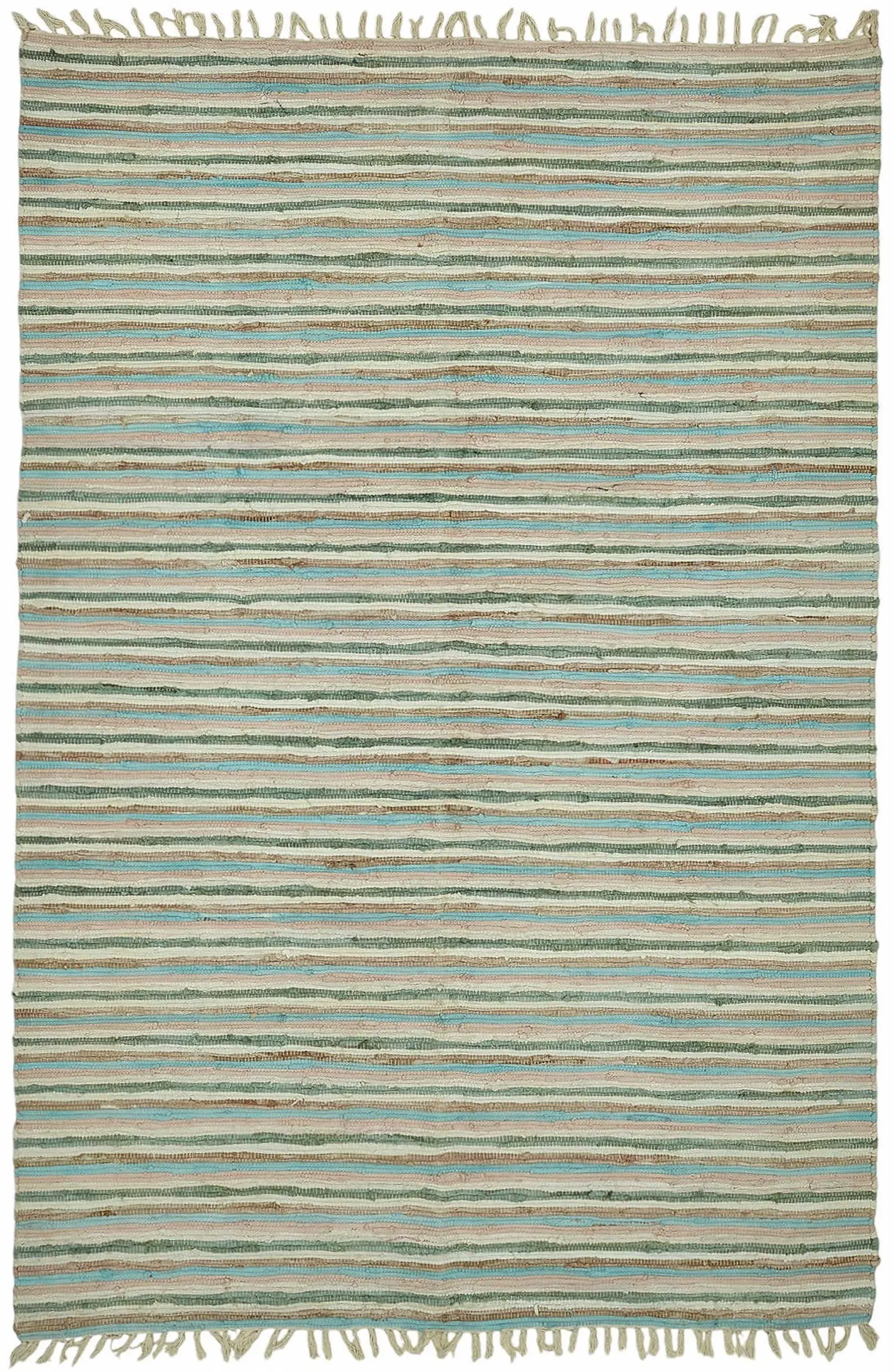 İskandinav Multi Renk Çizgili Pamuk Üzerinde Yün El Dokuma Halı-178x264 - Görsel 1