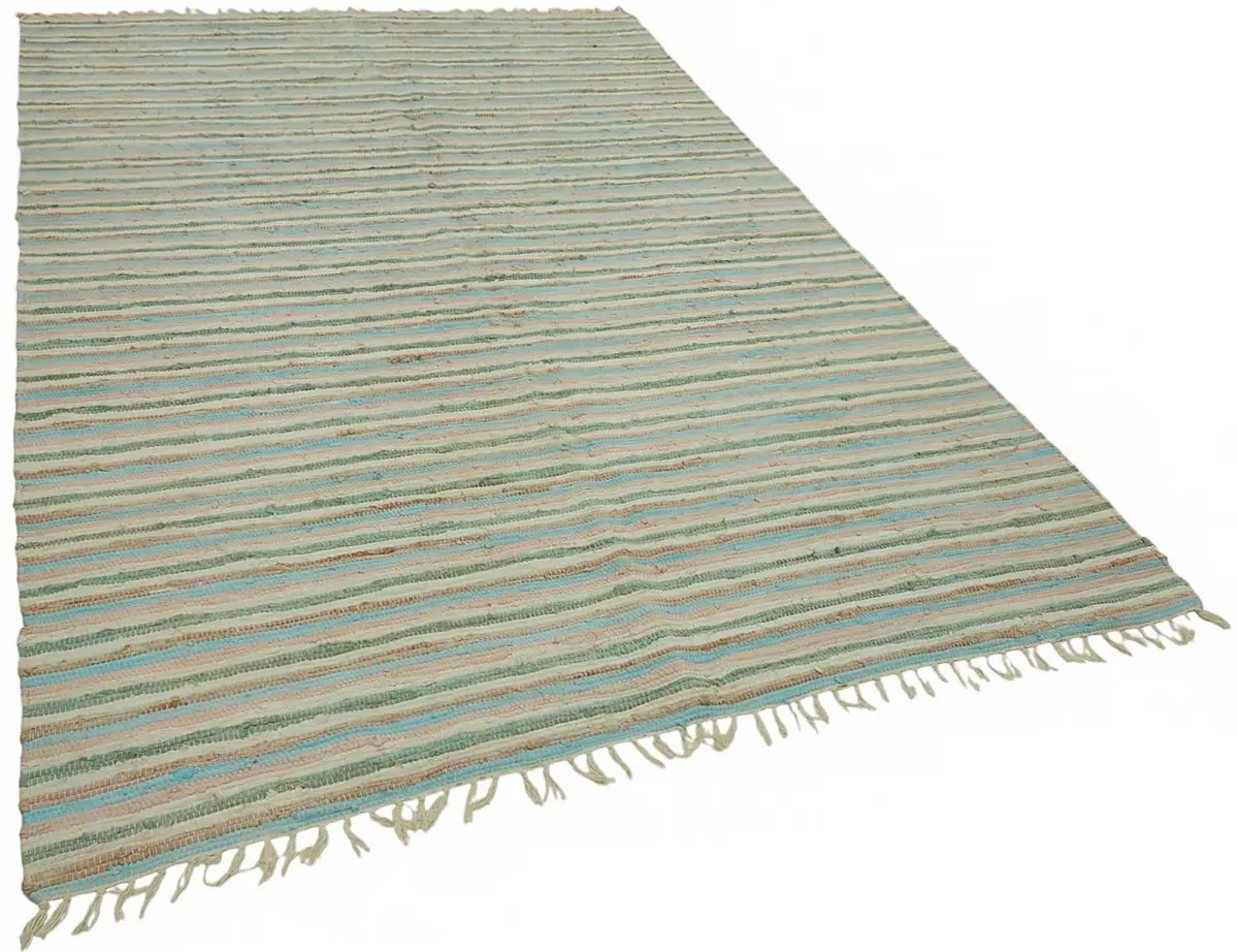 İskandinav Multi Renk Çizgili Pamuk Üzerinde Yün El Dokuma Halı-178x264 - Görsel 2