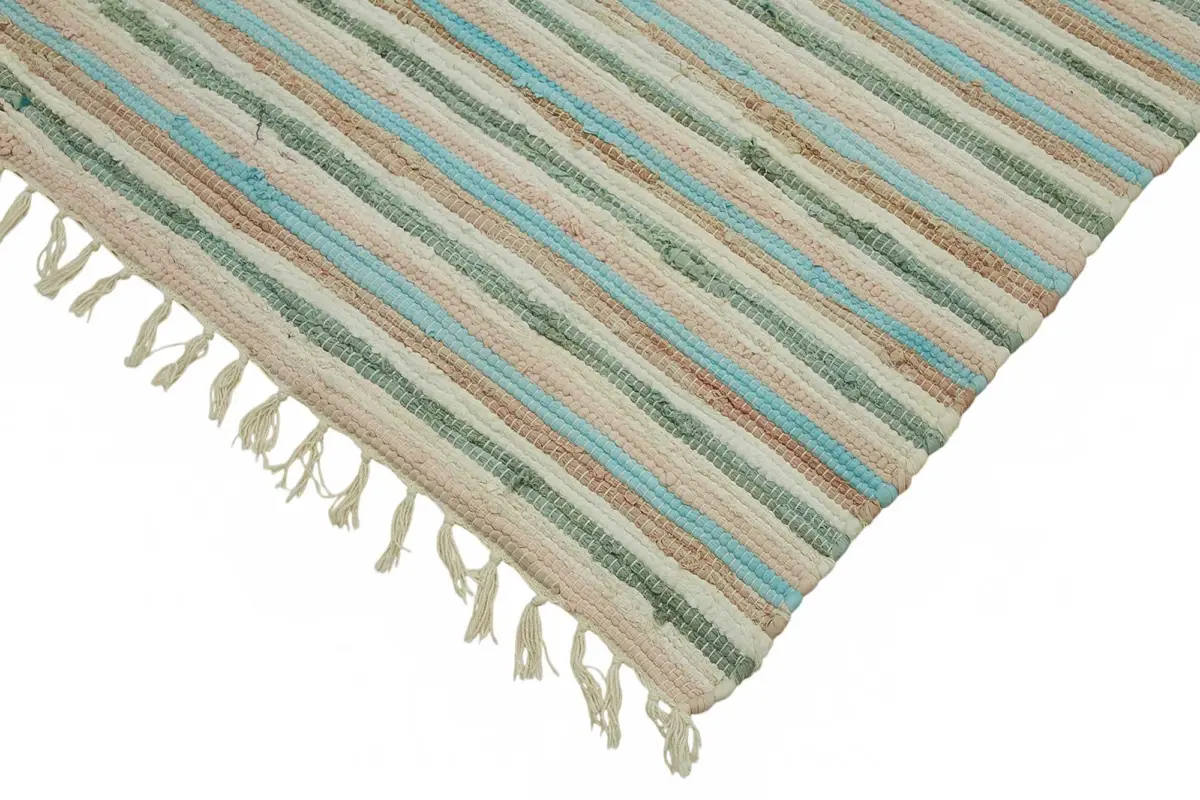İskandinav Multi Renk Çizgili Pamuk Üzerinde Yün El Dokuma Halı-178x264 - Görsel 4