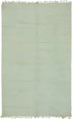 İskandinav Yeşil Çizgili Pamuk Üzerine Yün El Dokuma Halı-170x271