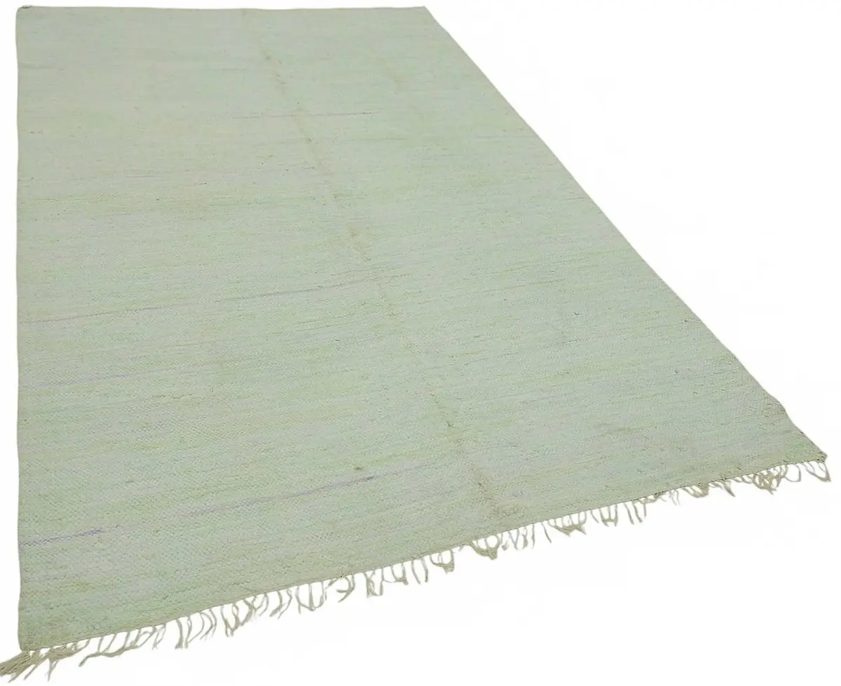 İskandinav Yeşil Çizgili Pamuk Üzerine Yün El Dokuma Halı-170x271 - Görsel 2