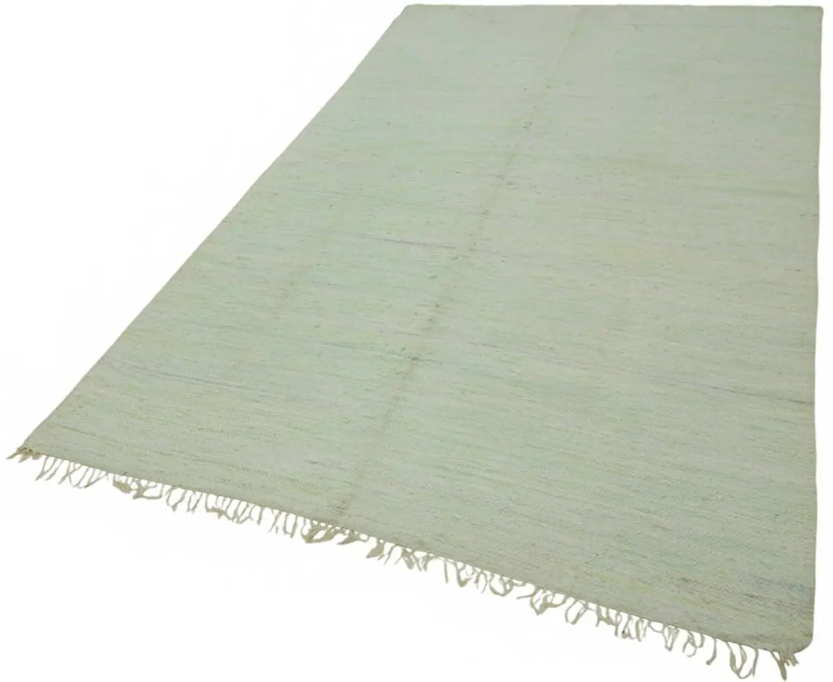 İskandinav Yeşil Çizgili Pamuk Üzerine Yün El Dokuma Halı-170x271 - Görsel 3