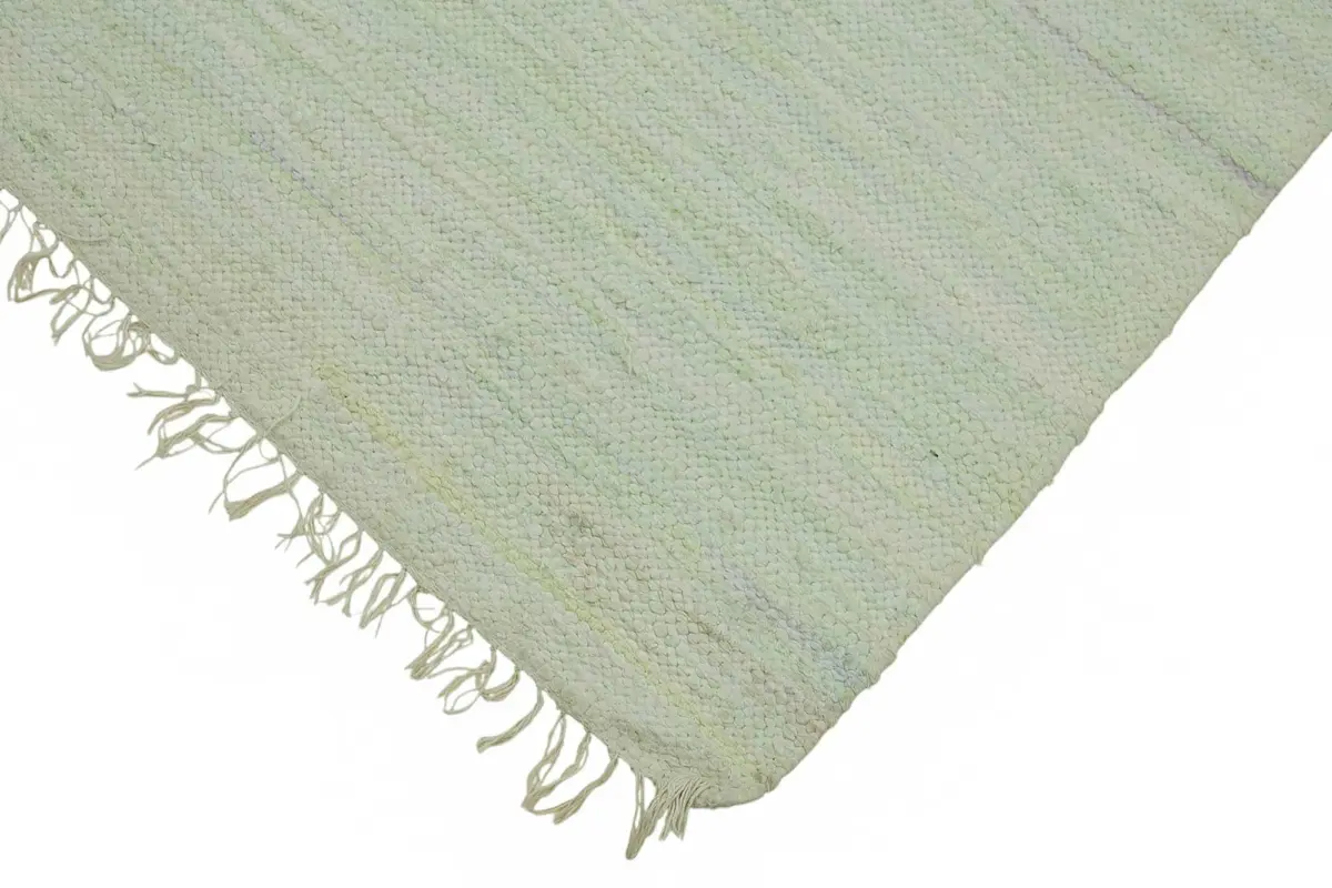 İskandinav Yeşil Çizgili Pamuk Üzerine Yün El Dokuma Halı-170x271 - Görsel 4