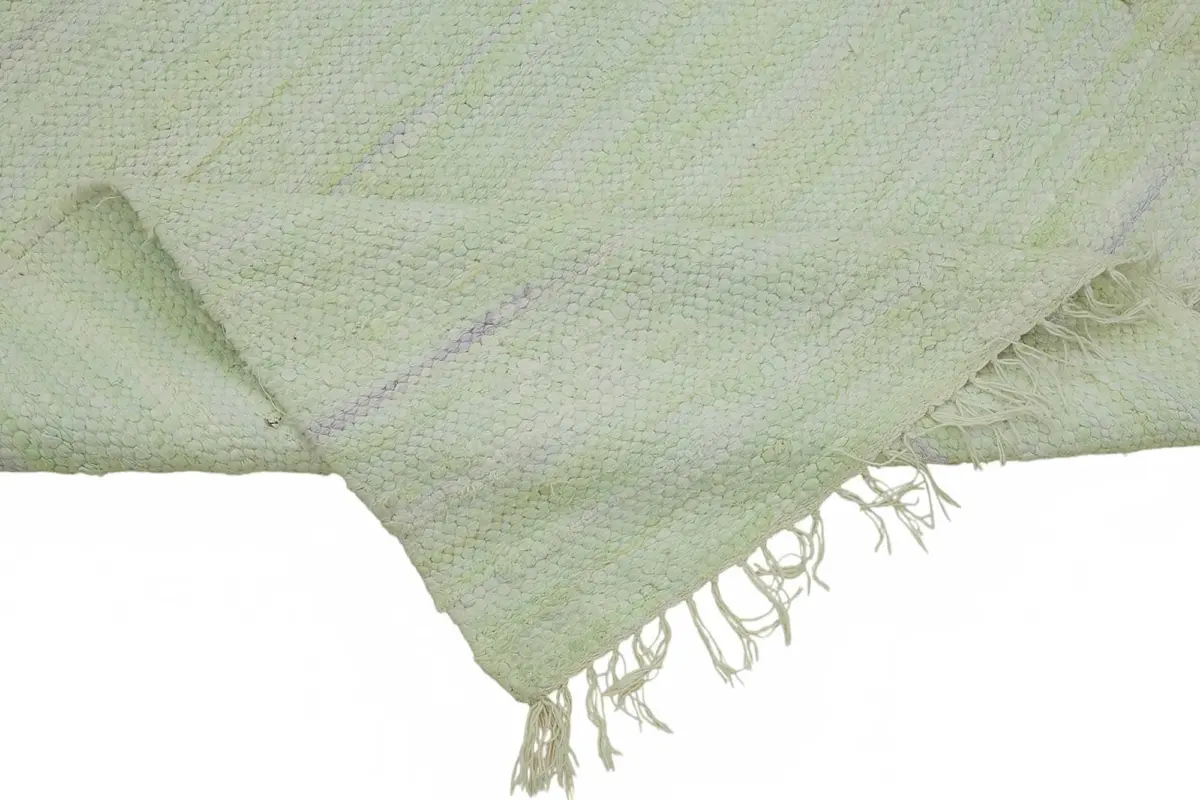 İskandinav Yeşil Çizgili Pamuk Üzerine Yün El Dokuma Halı-170x271 - Görsel 6