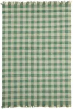 İskandinav Yeşil Çizgili Pamuk Üzerine Yün El Dokuma Halı-184x270