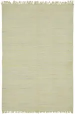 İskandinav Bej Çizgili Pamuk Üzerine Yün El Dokuma Halı-180x273