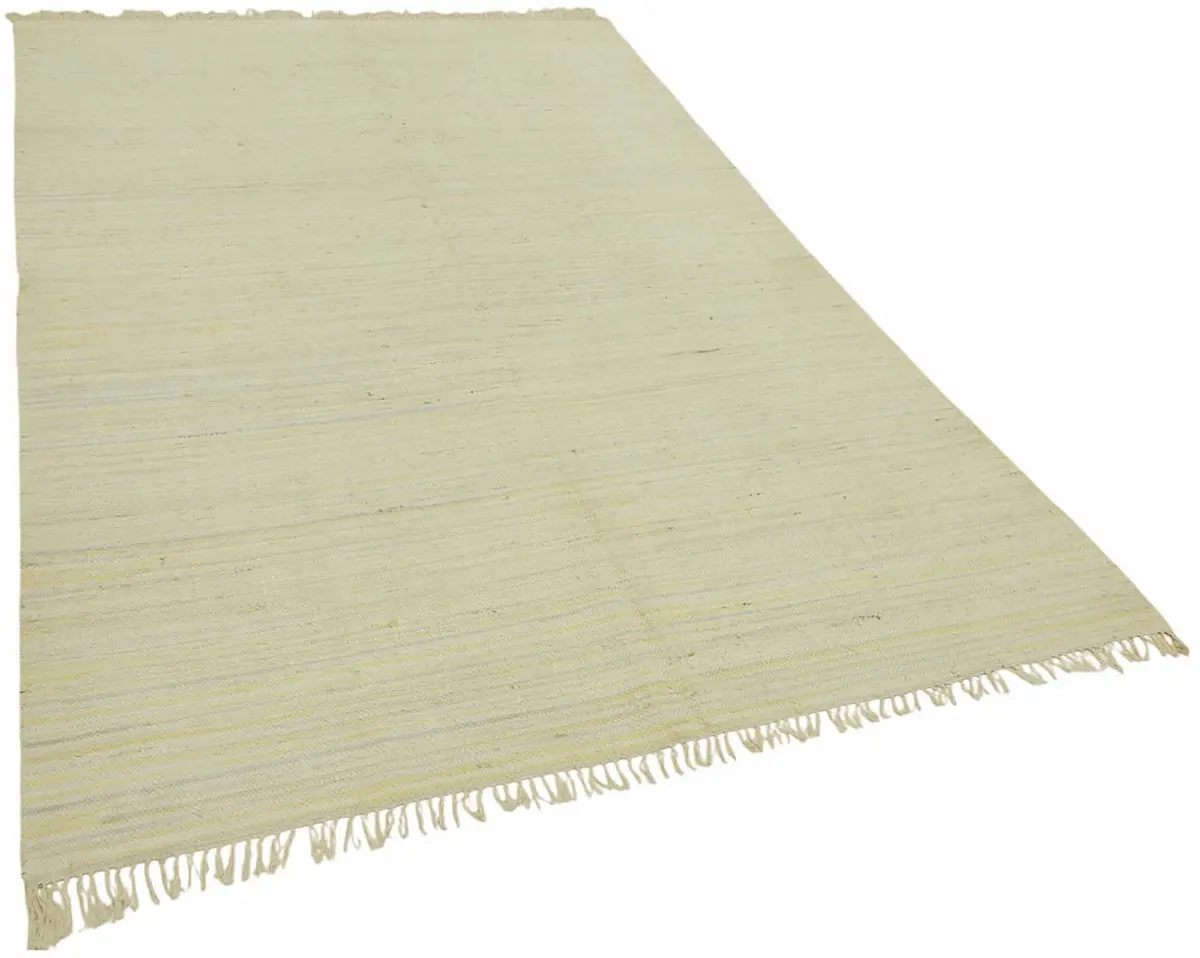 İskandinav Bej Çizgili Pamuk Üzerine Yün El Dokuma Halı-180x273 - Görsel 2