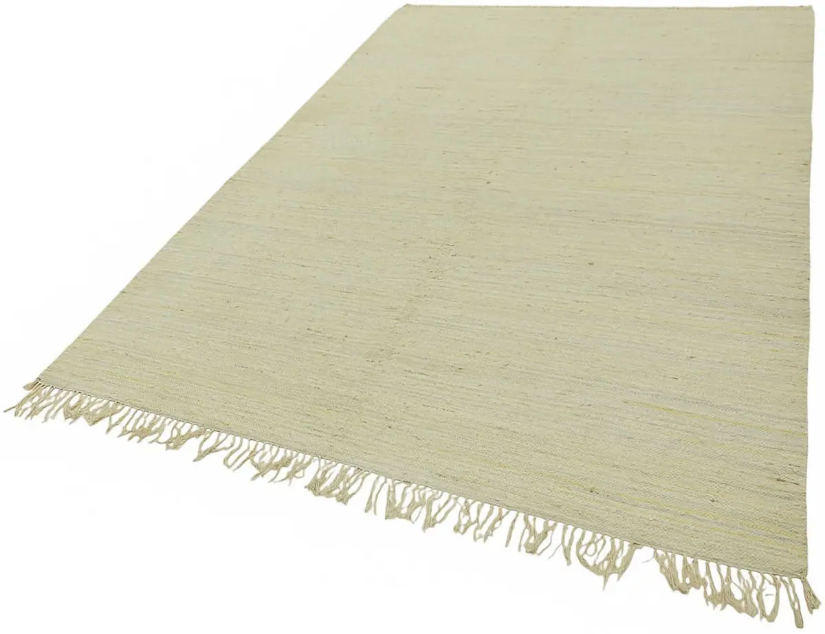 İskandinav Bej Çizgili Pamuk Üzerine Yün El Dokuma Halı-180x273 - Görsel 3