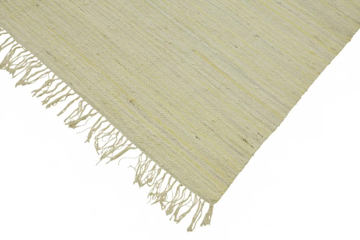 İskandinav Bej Çizgili Pamuk Üzerine Yün El Dokuma Halı-180x273 - Görsel 4