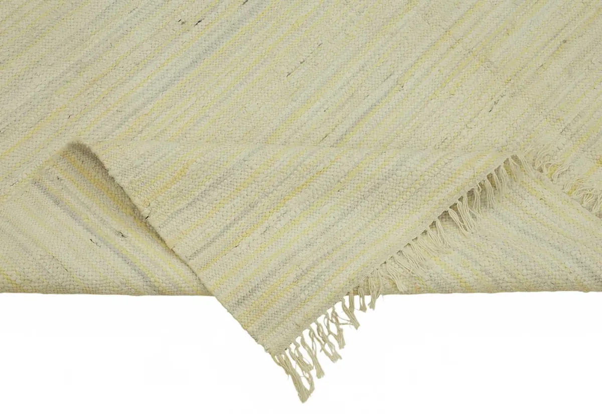 İskandinav Bej Çizgili Pamuk Üzerine Yün El Dokuma Halı-180x273 - Görsel 6