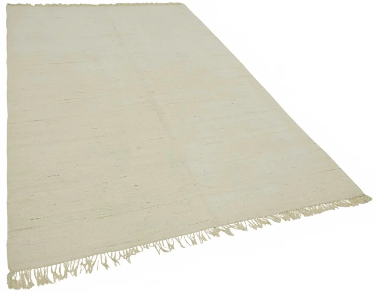 İskandinav Bej Çizgili Pamuk Üzerine Yün El Dokuma Halı-178x267 - Görsel 2