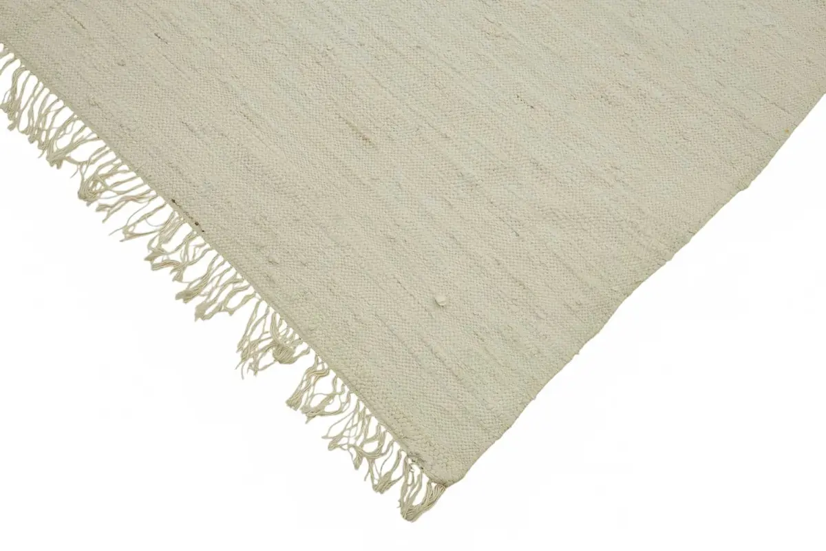 İskandinav Bej Çizgili Pamuk Üzerine Yün El Dokuma Halı-178x267 - Görsel 4