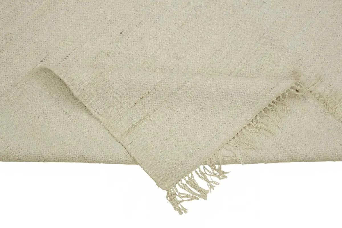 İskandinav Bej Çizgili Pamuk Üzerine Yün El Dokuma Halı-178x267 - Görsel 6