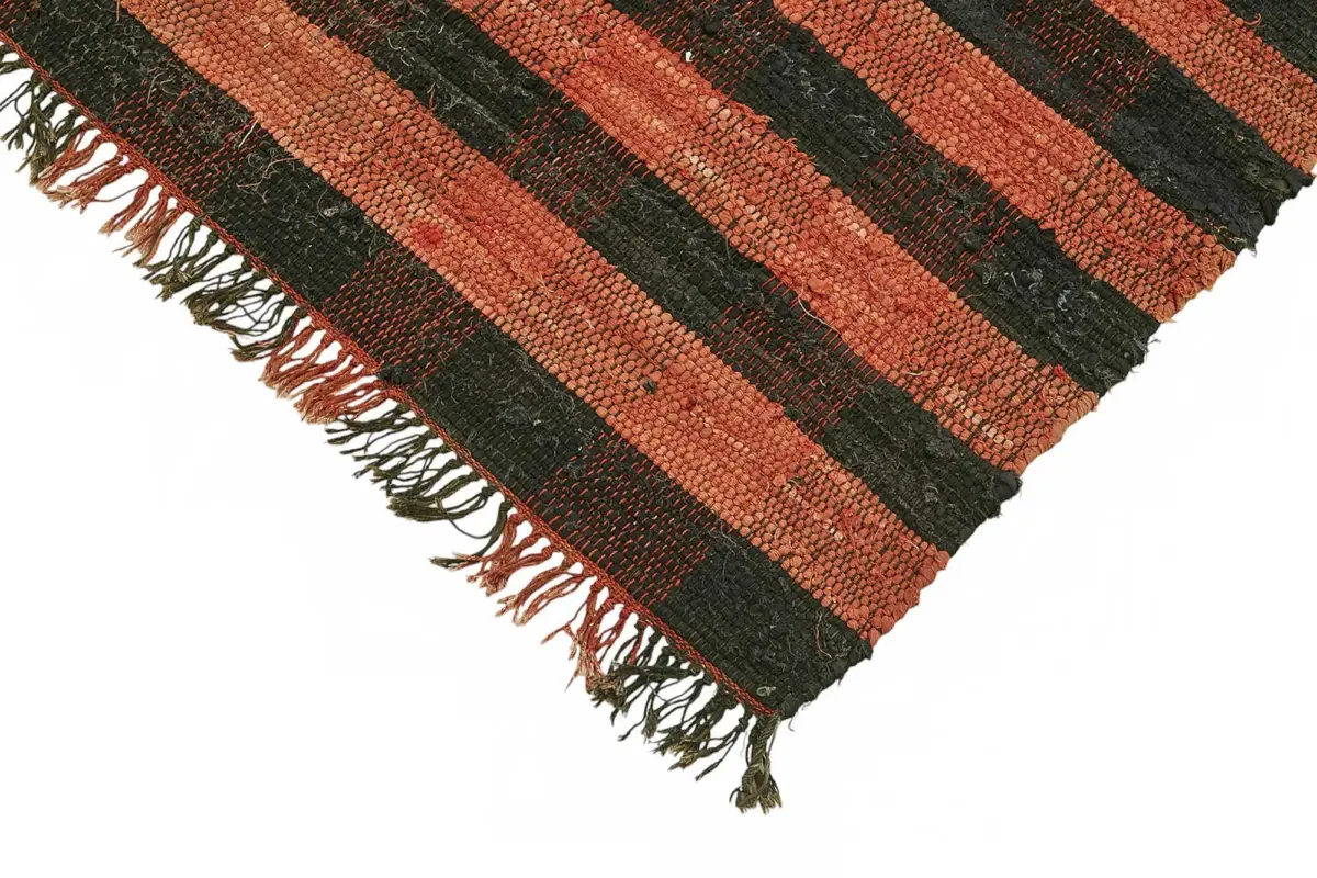 İskandinav Kırmızı Çizgili Pamuk Üzerine Yün El Dokuma Halı-191x233 - Görsel 4