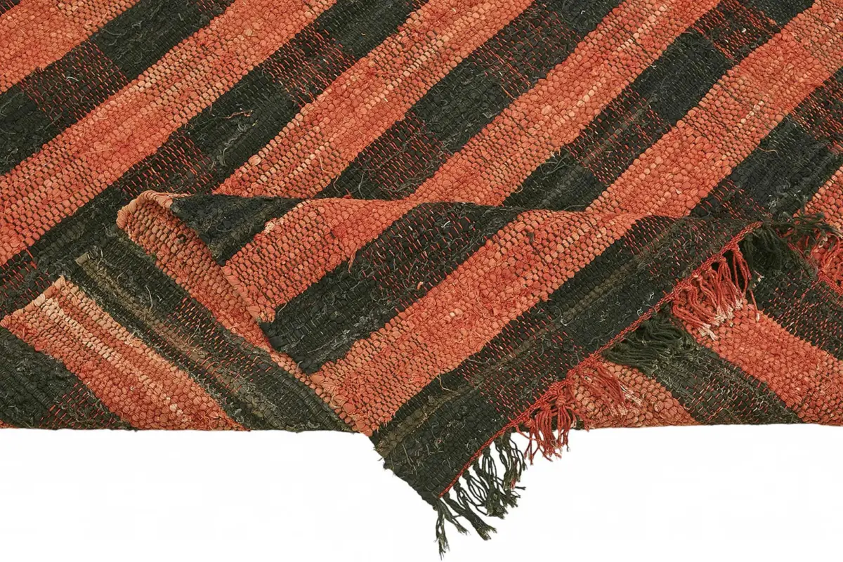 İskandinav Kırmızı Çizgili Pamuk Üzerine Yün El Dokuma Halı-191x233 - Görsel 6