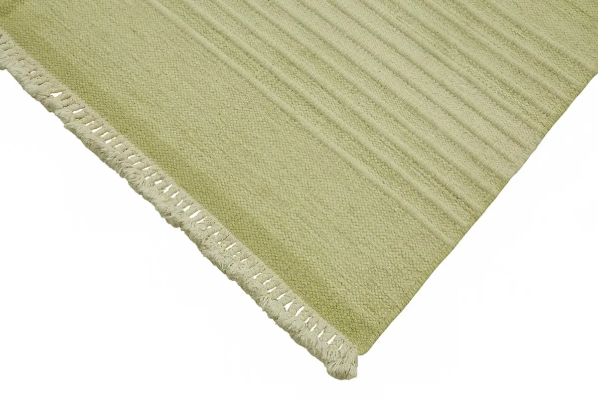 İskandinav Yeşil Çizgili Pamuk Üzerine Yün El Dokuma Halı-190x270 - Görsel 4