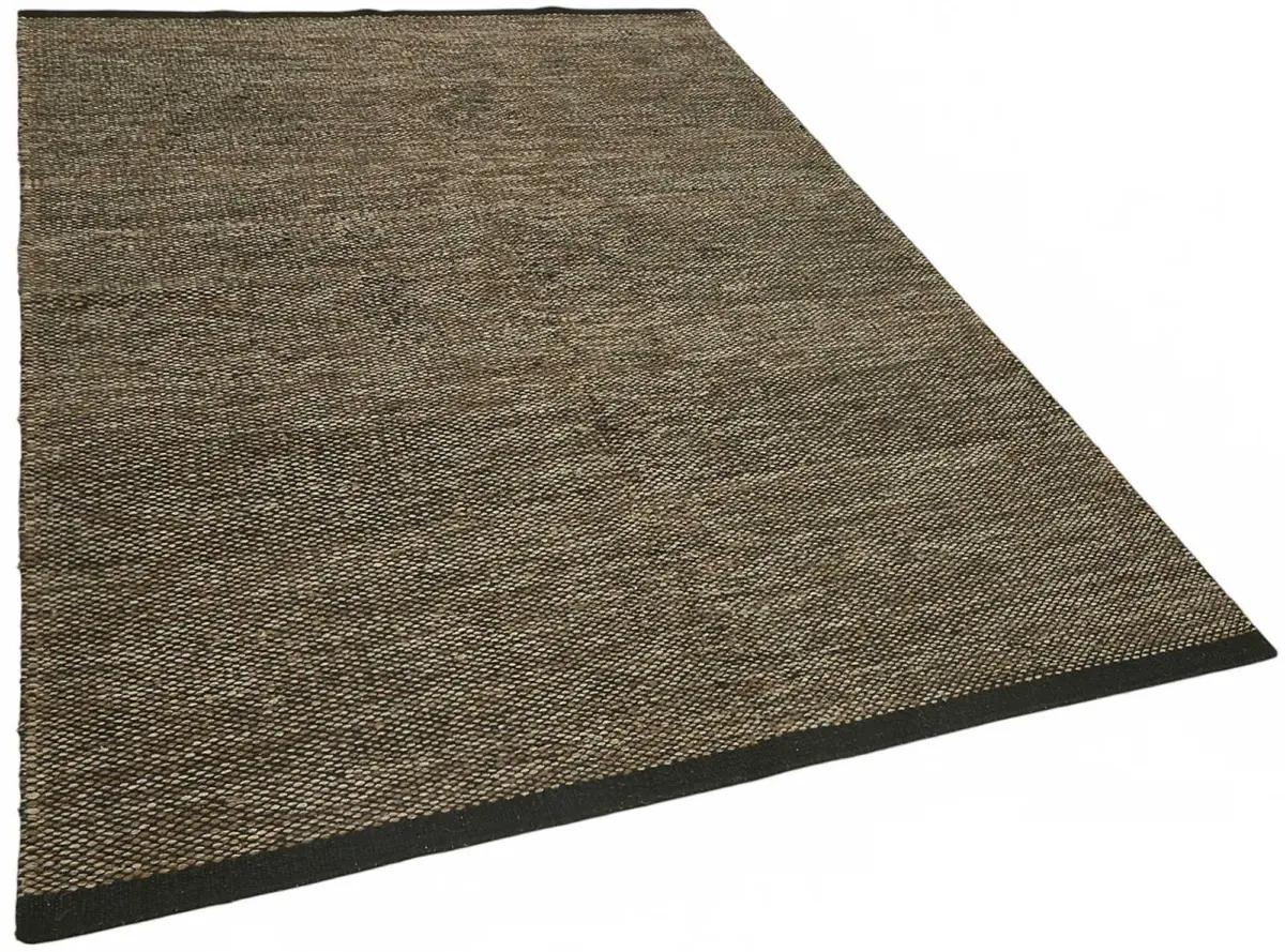 İskandinav  Kahverengi Modern Dizayn Pamuk Üzerine Yün El Dokuma Halı-190x264 - Görsel 2