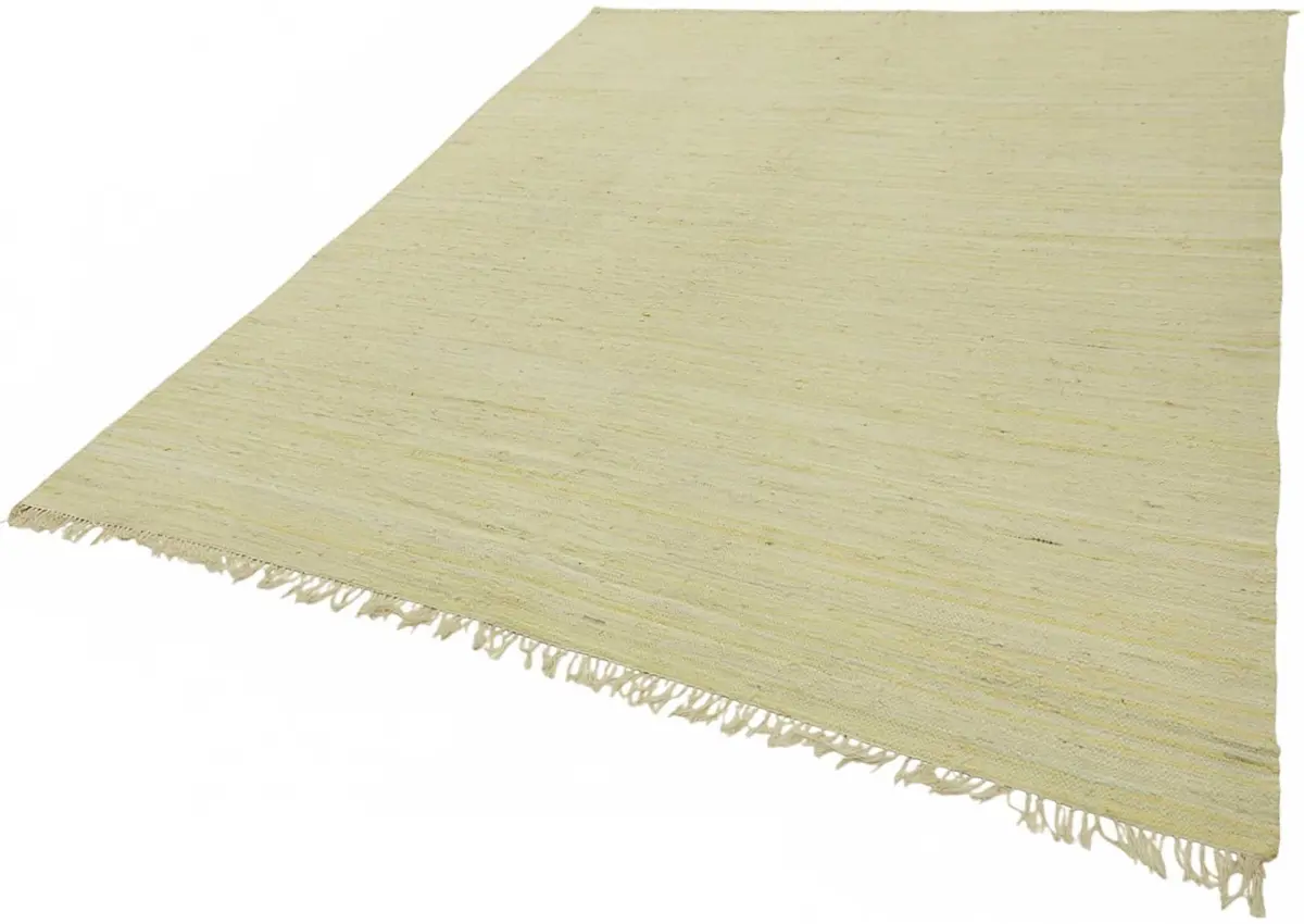 İskandinav Sarı Çizgili Pamuk Üzerine Yün El Dokuma Halı-240x292 - Görsel 3