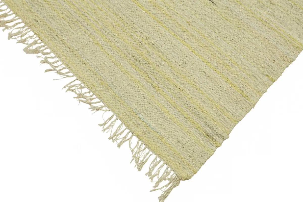 İskandinav Sarı Çizgili Pamuk Üzerine Yün El Dokuma Halı-240x292 - Görsel 4