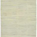 İskandinav Bej Çizgili Pamuk Üzerine Yün El Dokuma Halı-245x290