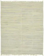 İskandinav Bej Çizgili Pamuk Üzerine Yün El Dokuma Halı-245x290