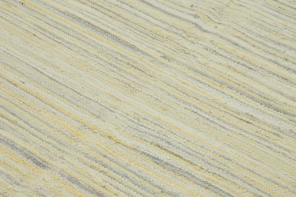 İskandinav Bej Çizgili Pamuk Üzerine Yün El Dokuma Halı-245x290 - Görsel 5