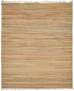 İskandinav Turuncu Çizgili Pamuk Üzerine Yün El Dokuma Halı-245x298