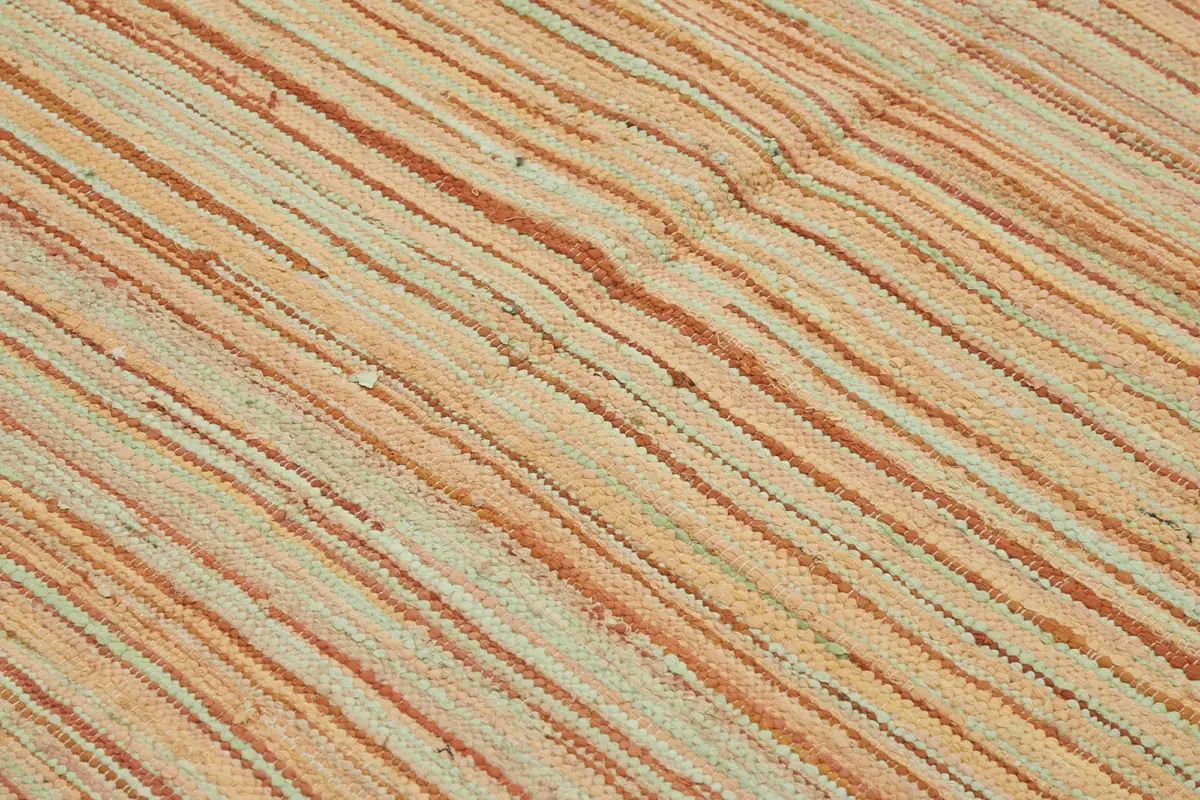İskandinav Turuncu Çizgili Pamuk Üzerine Yün El Dokuma Halı-245x298 - Görsel 5