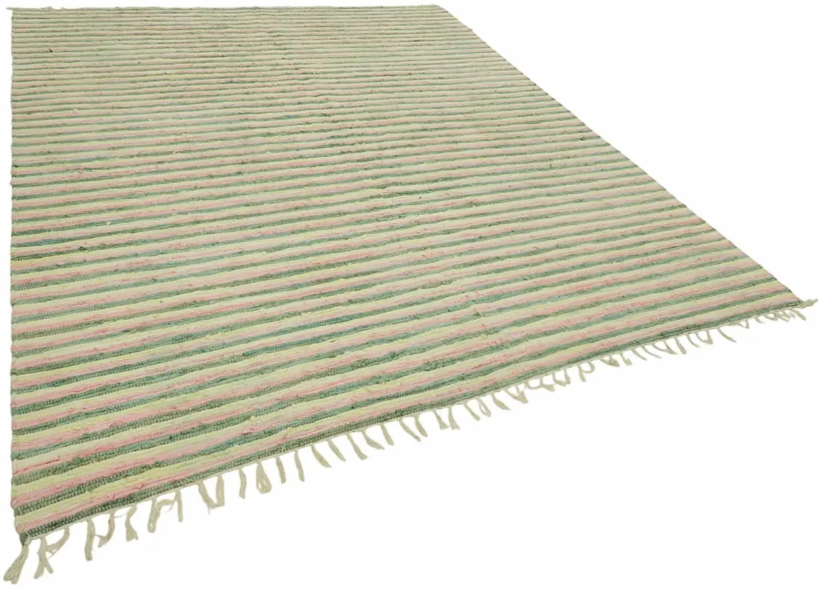 İskandinav Multi Renk Çizgili Pamuk Üzerinde Yün El Dokuma Halı-243x297 - Görsel 2