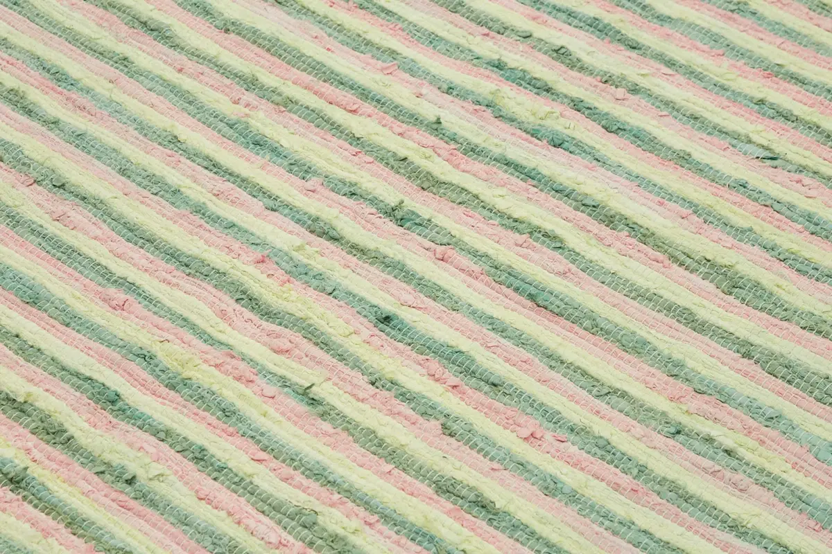 İskandinav Multi Renk Çizgili Pamuk Üzerinde Yün El Dokuma Halı-243x297 - Görsel 5