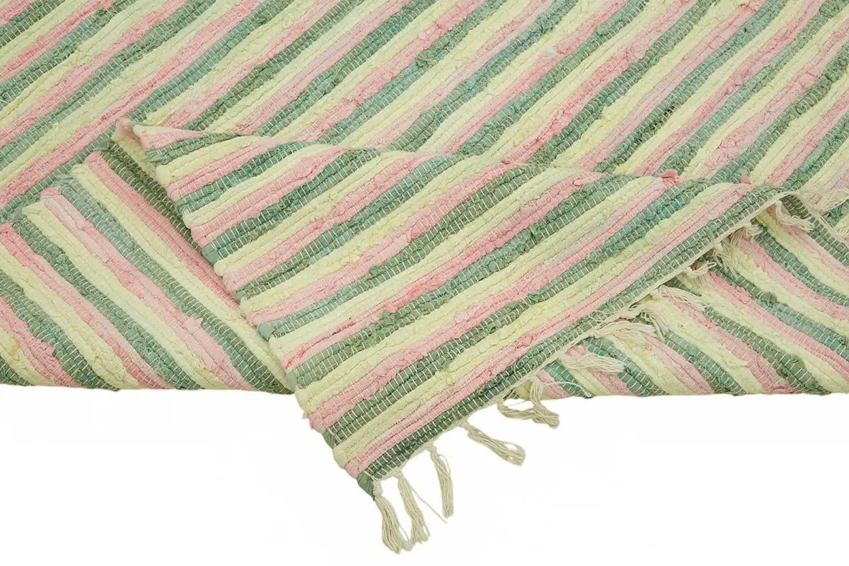 İskandinav Multi Renk Çizgili Pamuk Üzerinde Yün El Dokuma Halı-243x297 - Görsel 6