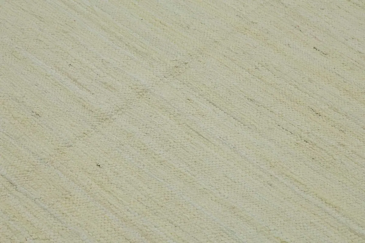 İskandinav Bej Çizgili Pamuk Üzerine Yün El Dokuma Halı-237x288 - Görsel 5