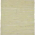 İskandinav Bej Çizgili Pamuk Üzerine Yün El Dokuma Halı-244x290