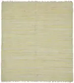 İskandinav Bej Çizgili Pamuk Üzerine Yün El Dokuma Halı-244x290