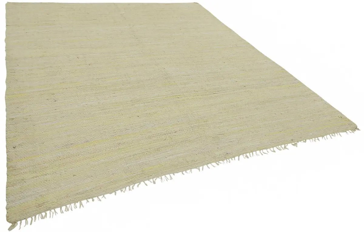 İskandinav Bej Çizgili Pamuk Üzerine Yün El Dokuma Halı-244x290 - Görsel 2