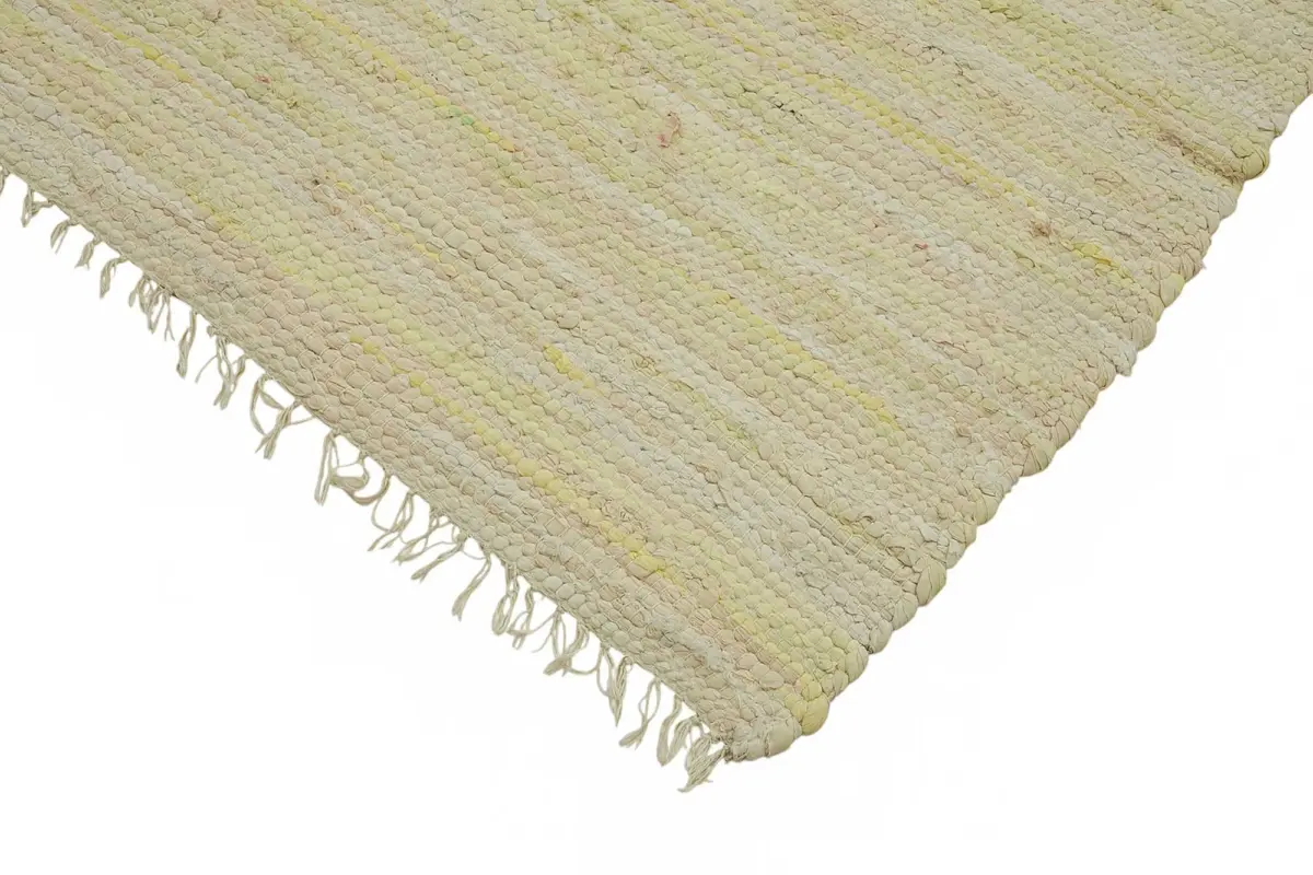 İskandinav Bej Çizgili Pamuk Üzerine Yün El Dokuma Halı-244x290 - Görsel 4