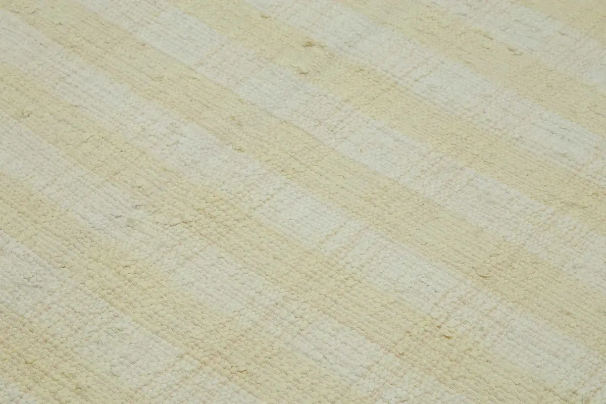 İskandinav Bej Çizgili Pamuk Üzerine Yün El Dokuma Halı-264x287 - Görsel 5